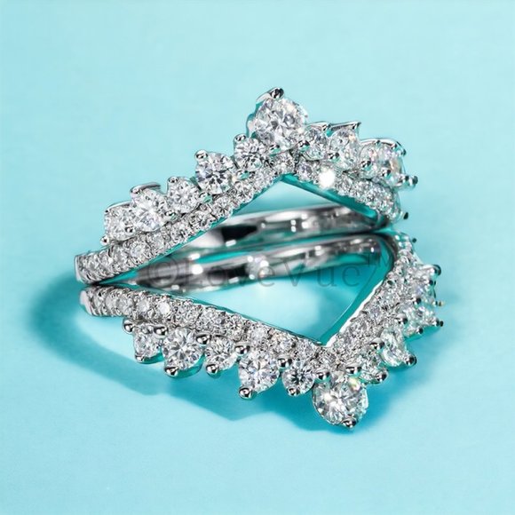 Elegant Diamond Moissanite Chevron Ring Band Enhancer - Picture 6 of 16